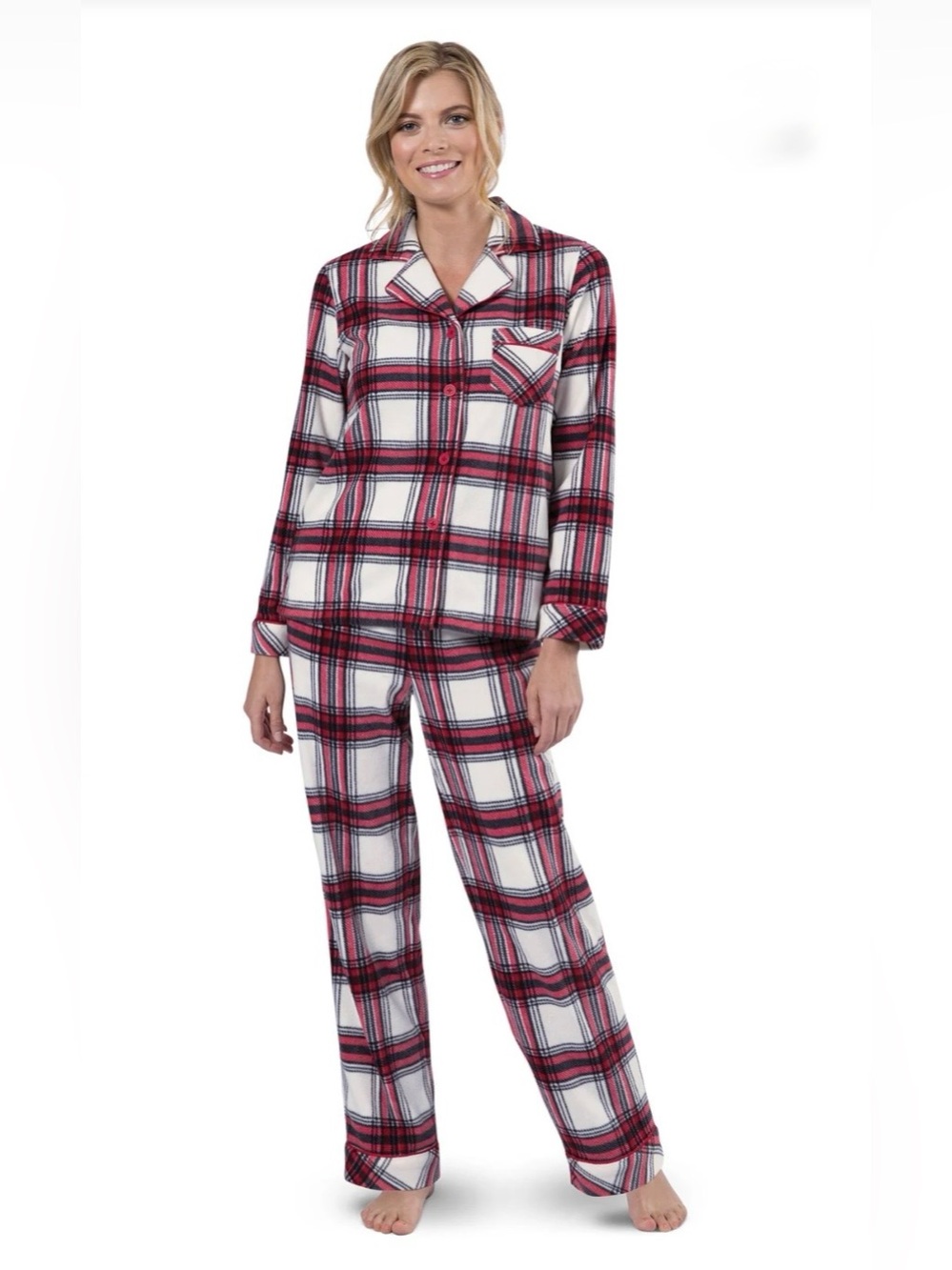 Pajamagram Women's Red & White Plaid Flannel Pajama Set